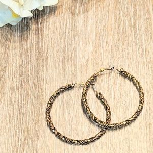 Gold and Black Textured Hoop Earrings